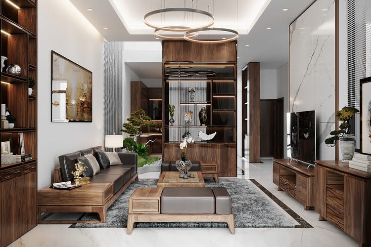 Tổng hợp mẫu thiết kế nội thất phòng khách gỗ tự nhiên hiện đại, sang trọng