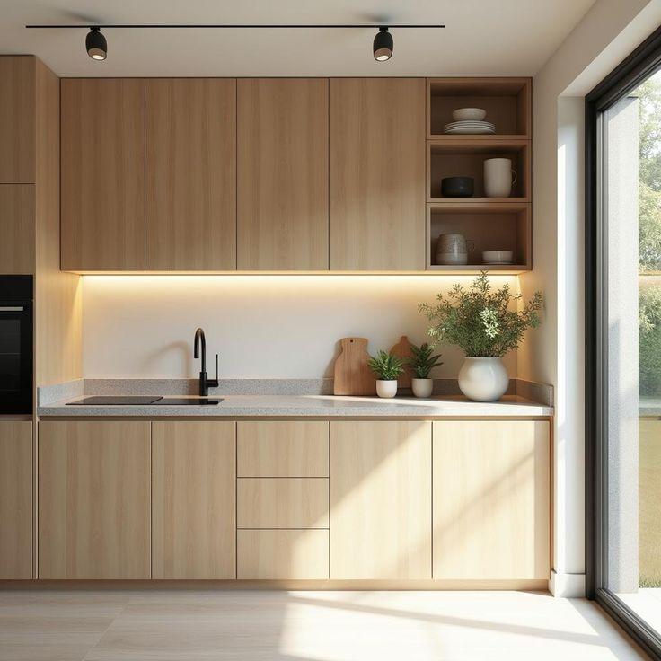 Tủ bếp trên được tận dụng tối đa với thiết kế kịch trần