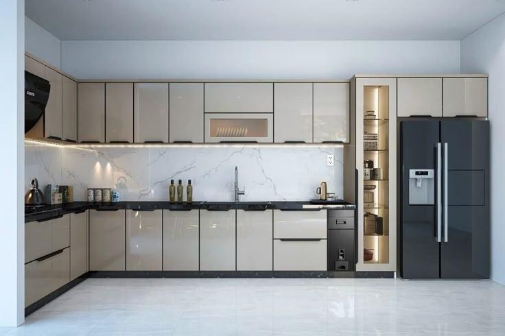 tủ bếp thông minh thiết kế theo công năng bếp – chậu – tủ lạnh