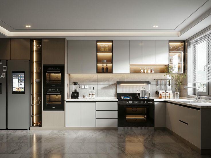 Mẫu tủ bếp gỗ công nghiệp chữ L hiện đại