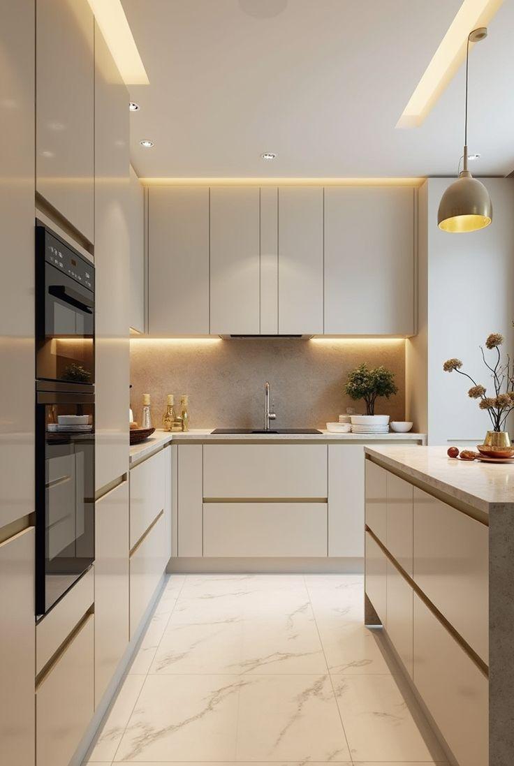 Sử dụng đèn LED âm dưới tủ bếp trên chiếu sáng trực tiếp xuống bề mặt bàn bếp