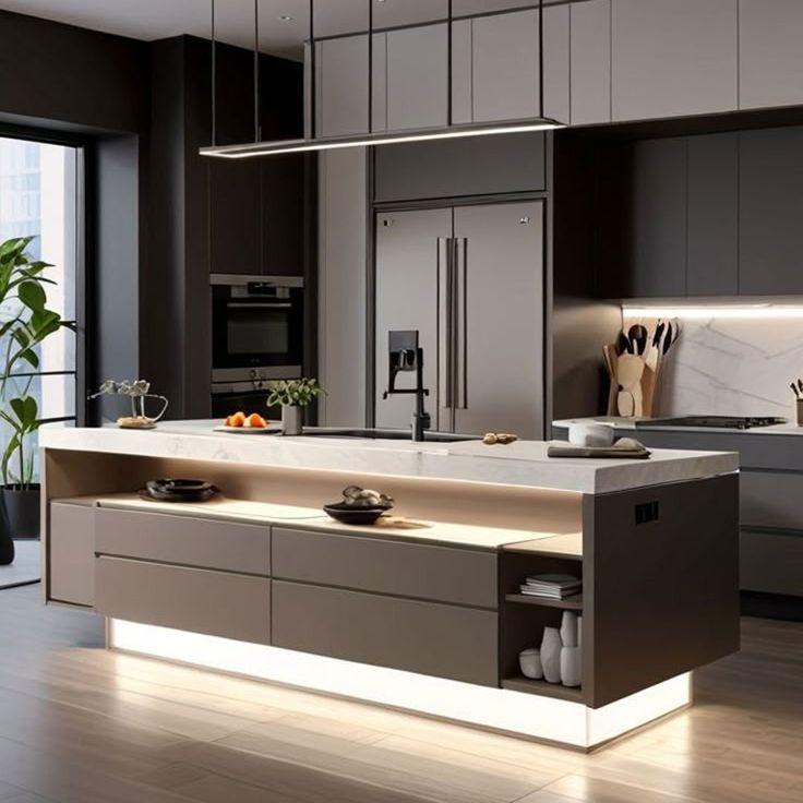Tủ bếp đảo kết hợp bar mini xu hướng cho biệt thự sang trọng