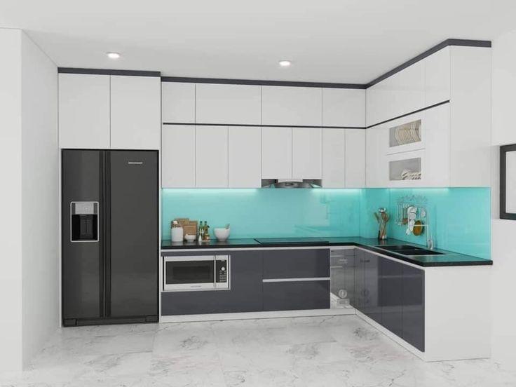 Tủ bếp gỗ công nghiệp kết hợp tủ âm tường