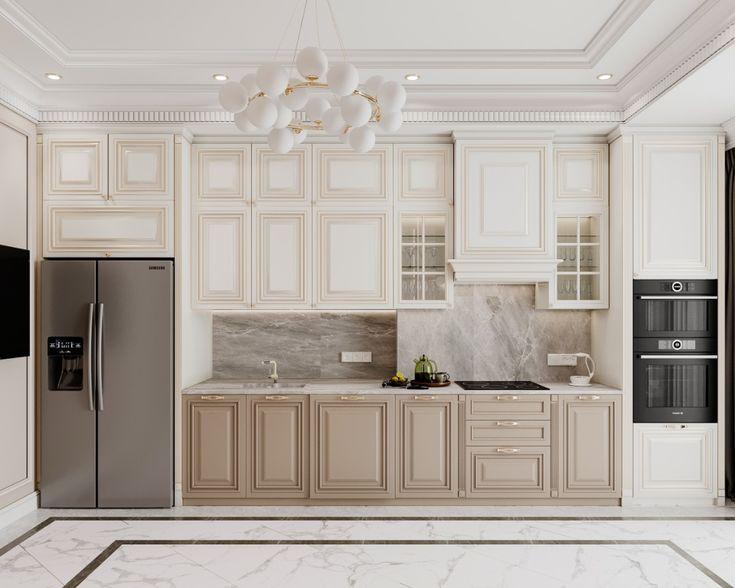 Tủ bếp gỗ công nghiệp thiết kế theo phong cách tân cổ điển
