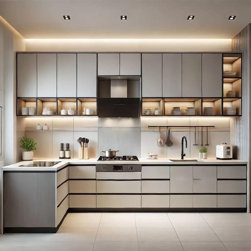 Tủ bếp trên dưới không tay nắm – phong cách tối giản