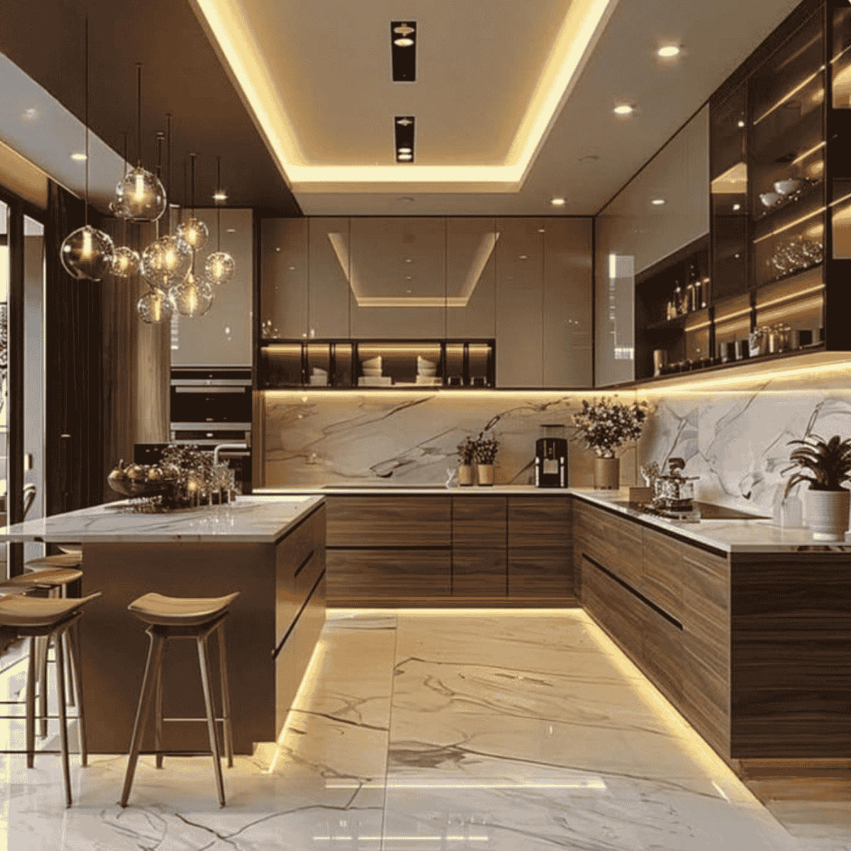 Tủ bếp chữ L có quầy bar kết hợp