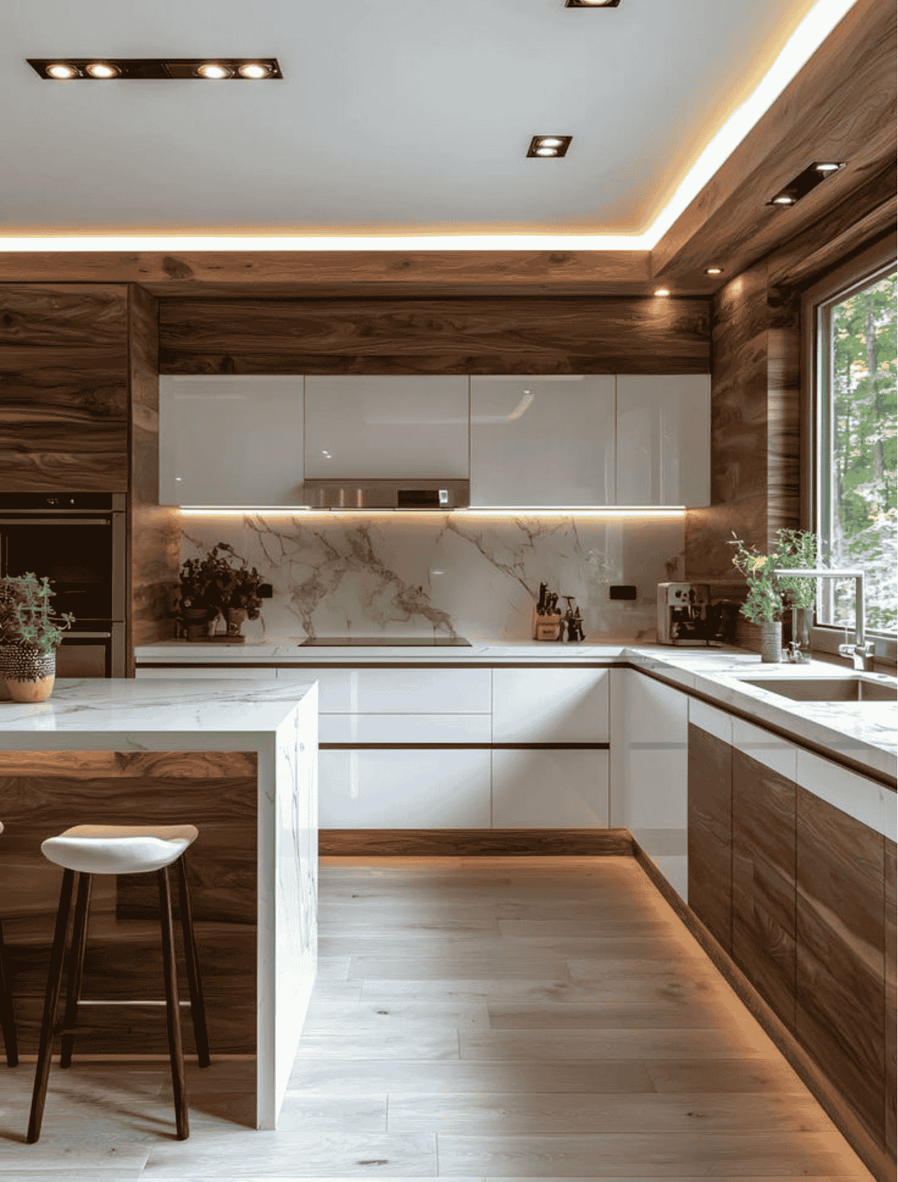 Tủ bếp chữ L có cửa sổ