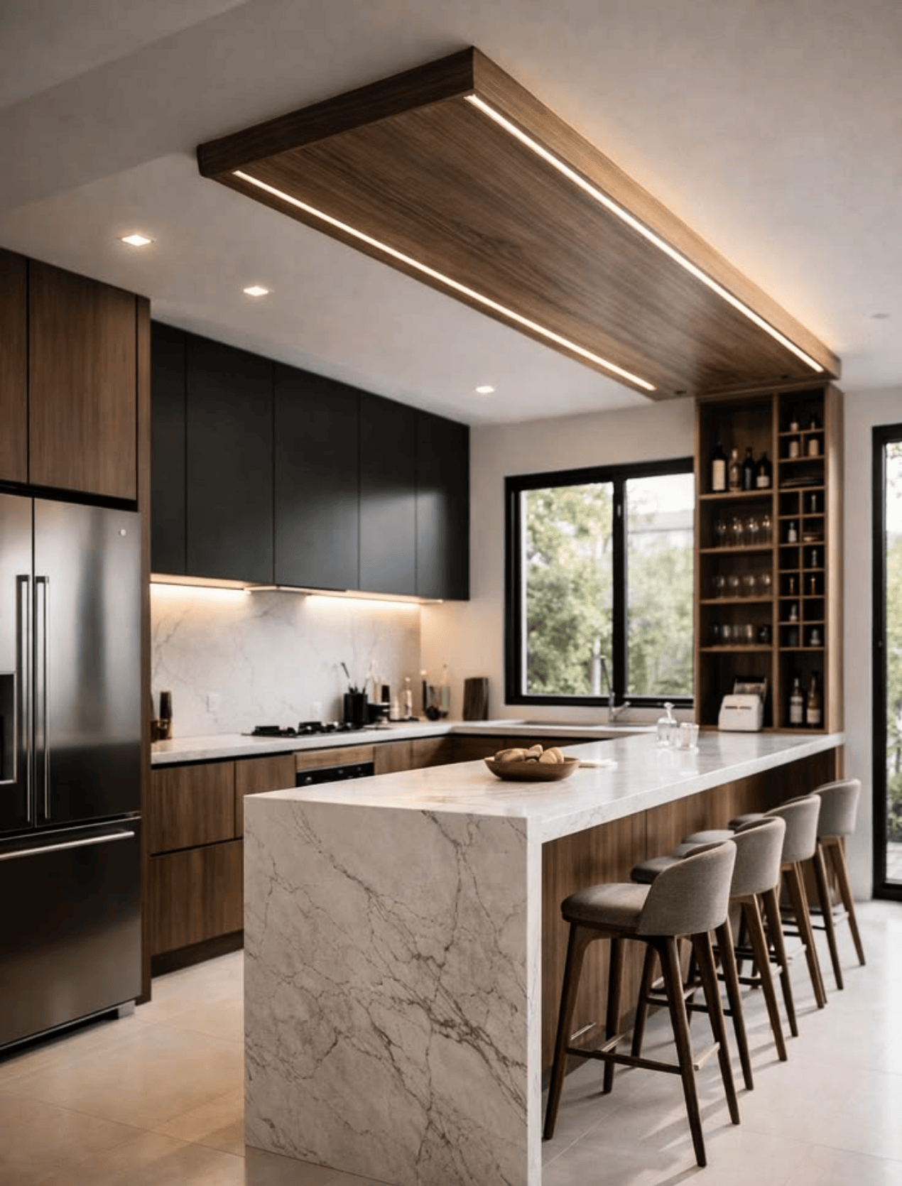 Tủ bếp chữ L có cửa sổ