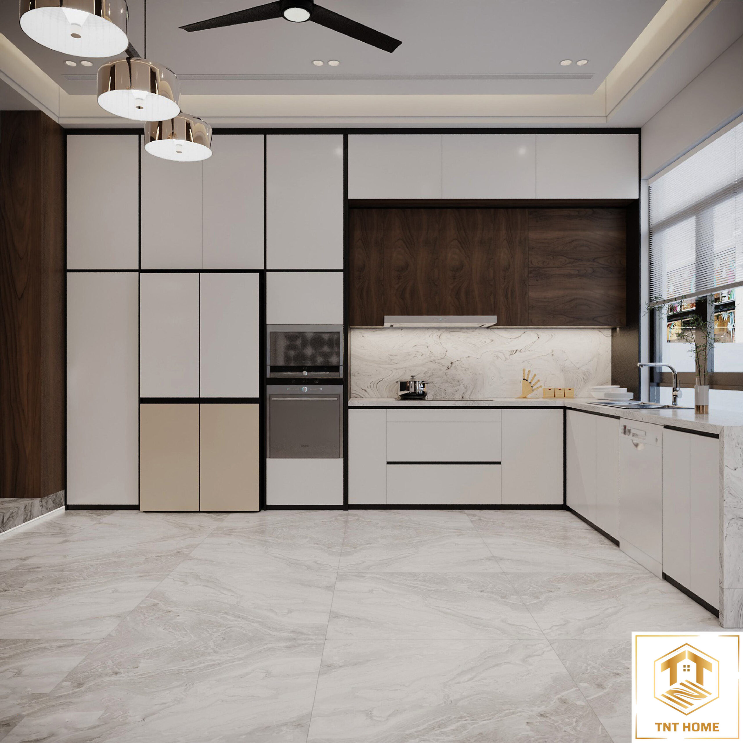 Tủ bếp chữ L phong cách hiện đại