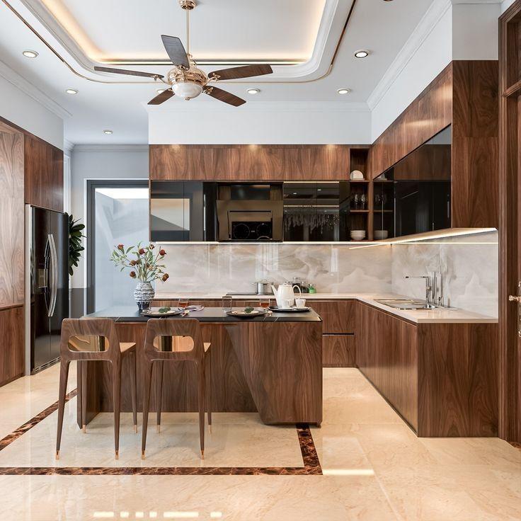 Mẫu tủ bếp gỗ óc chó