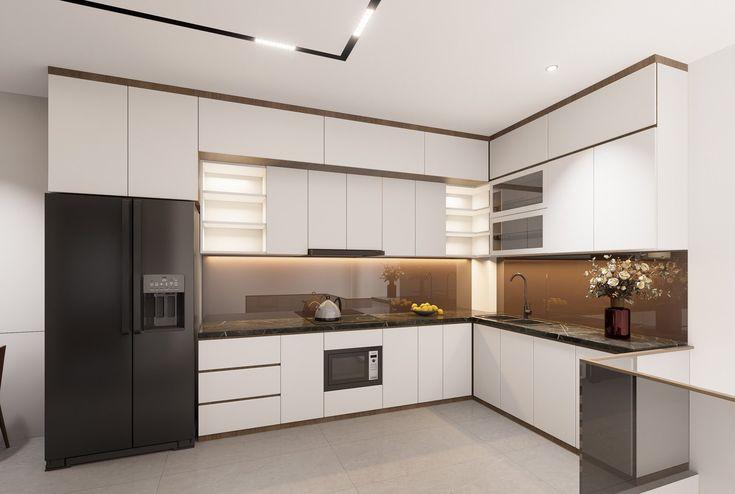 Tam giác bếp bếp – chậu – tủ lạnh tạo thành hình tam giác cân bằng, tiết kiệm thao tác khi nấu nướng.