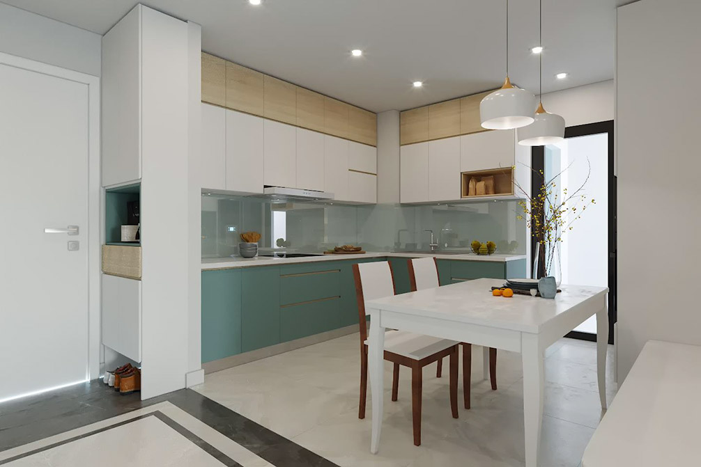 tủ bếp chữ L đang là lựa chọn phổ biến hàng đầu trong các căn hộ chung cư