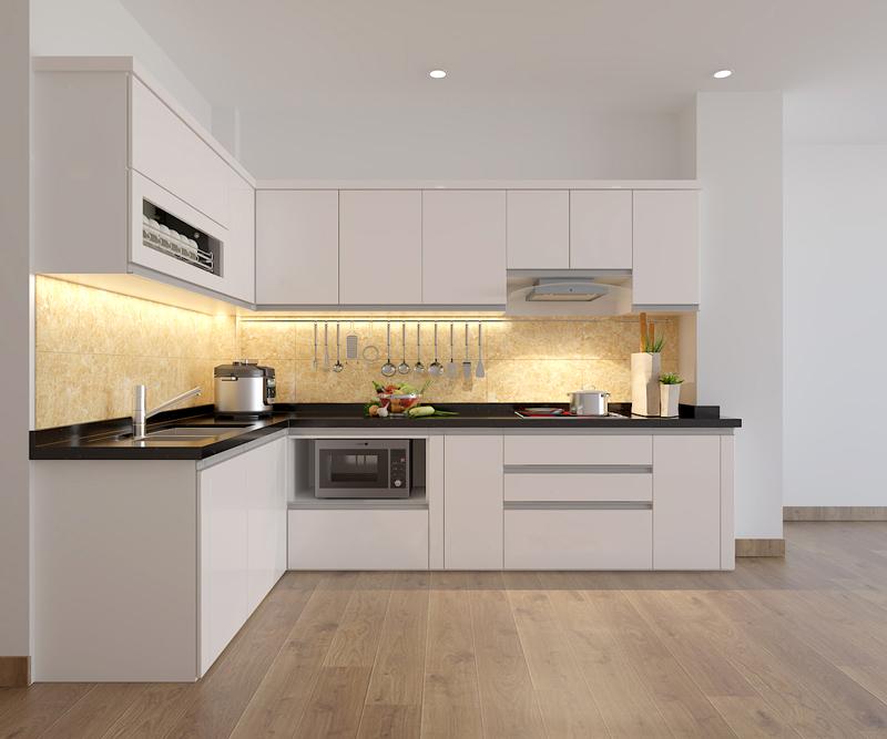 Tủ bếp chữ L phong cách tối giản