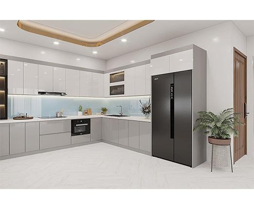 Tủ bếp gỗ công nghiệp phủ Acrylic bóng gương