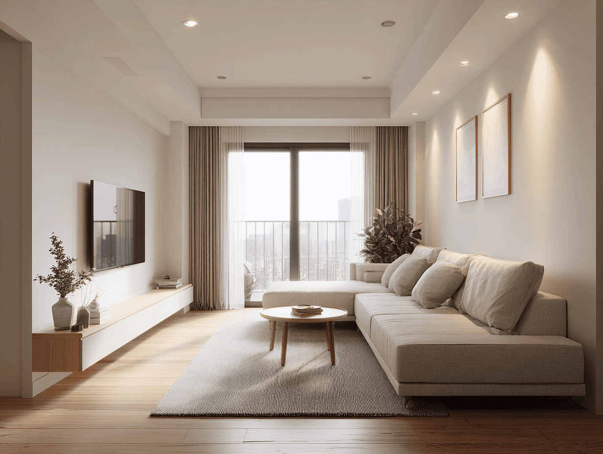 thiết kế nội thất phòng khách chung cư phong cách tối giản