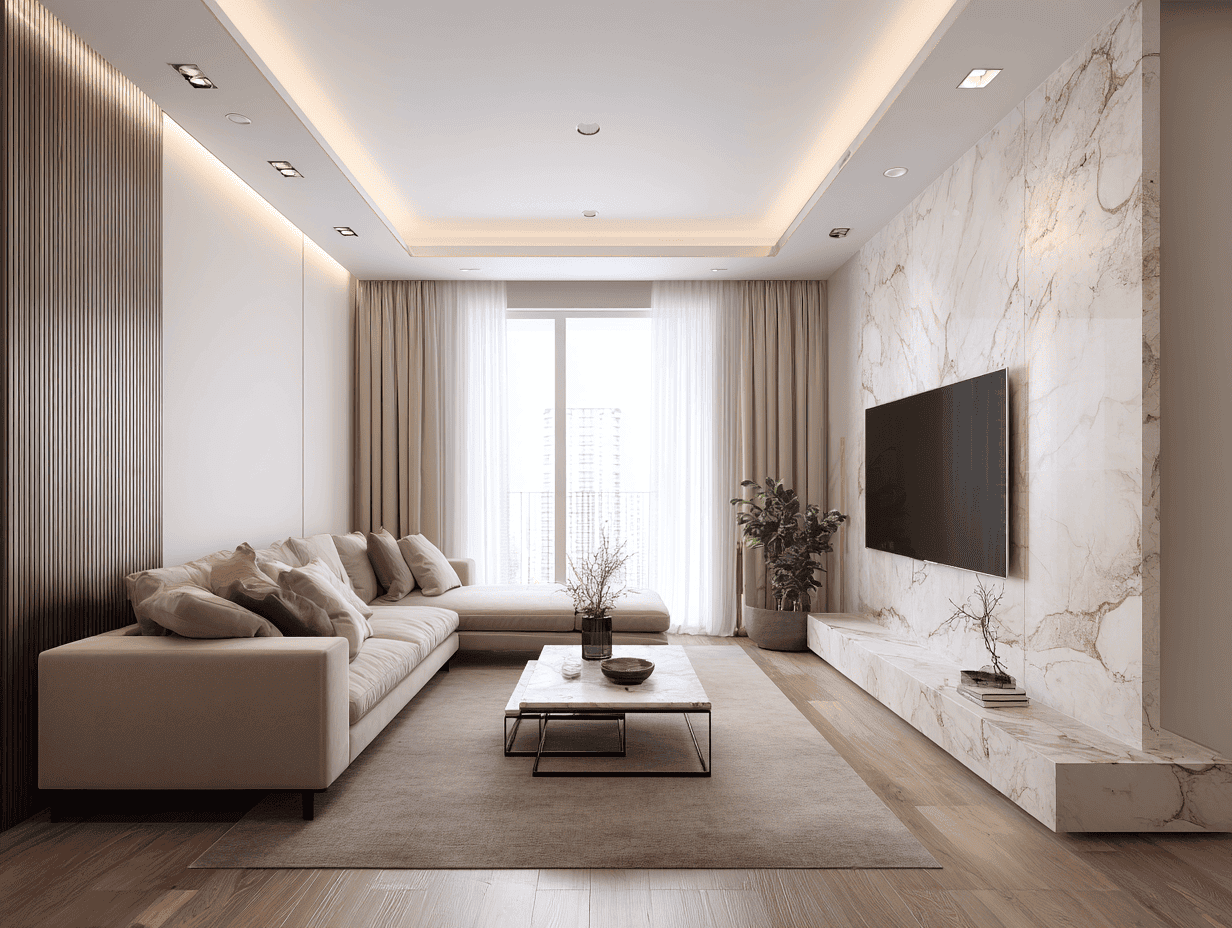 Thiết kế nội thất phòng khách chung cư phong cách Luxury nhẹ
