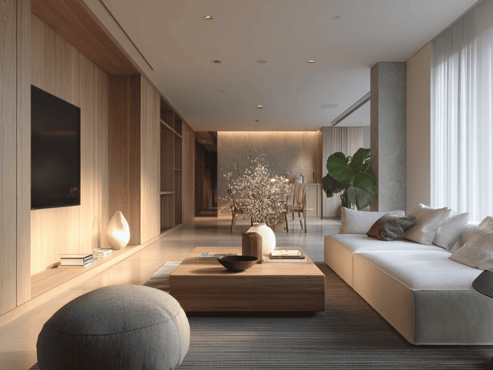 Thiết kế nội thất phòng khách chung cư cao cấp phong cách Japandi / Minimal