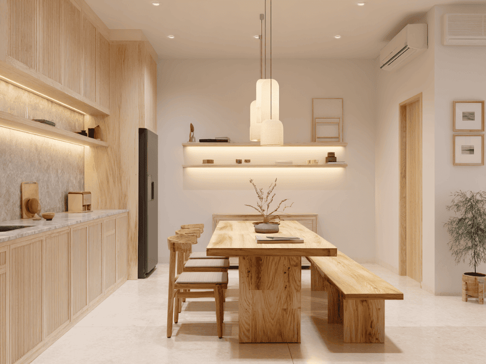 Thiết kế nội thất phòng bế +ăn chung cư cao cấp phong cách Japandi / Minimal