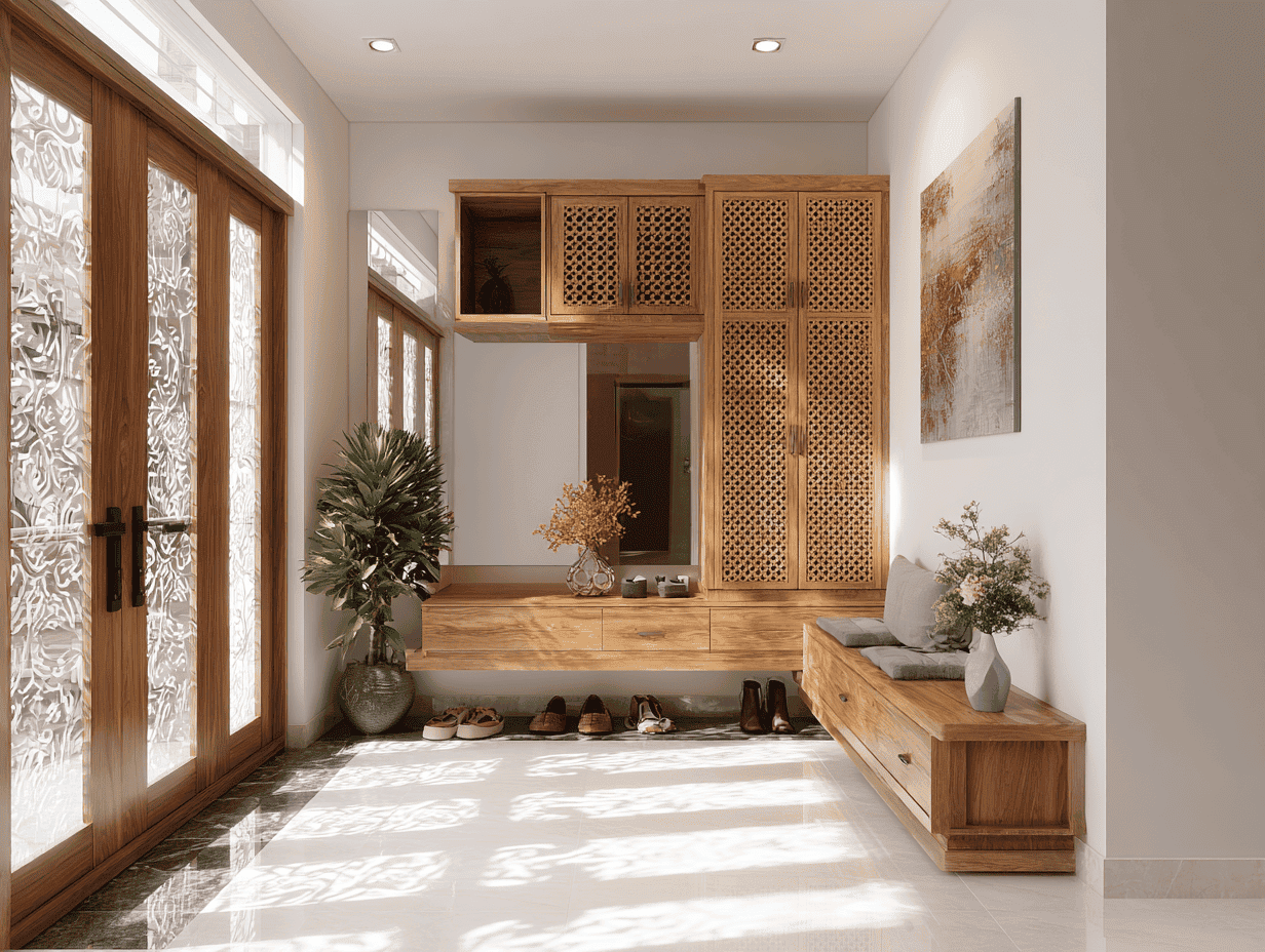 Kệ treo + tủ giày thoáng khí = gọn + sạch + không mùi