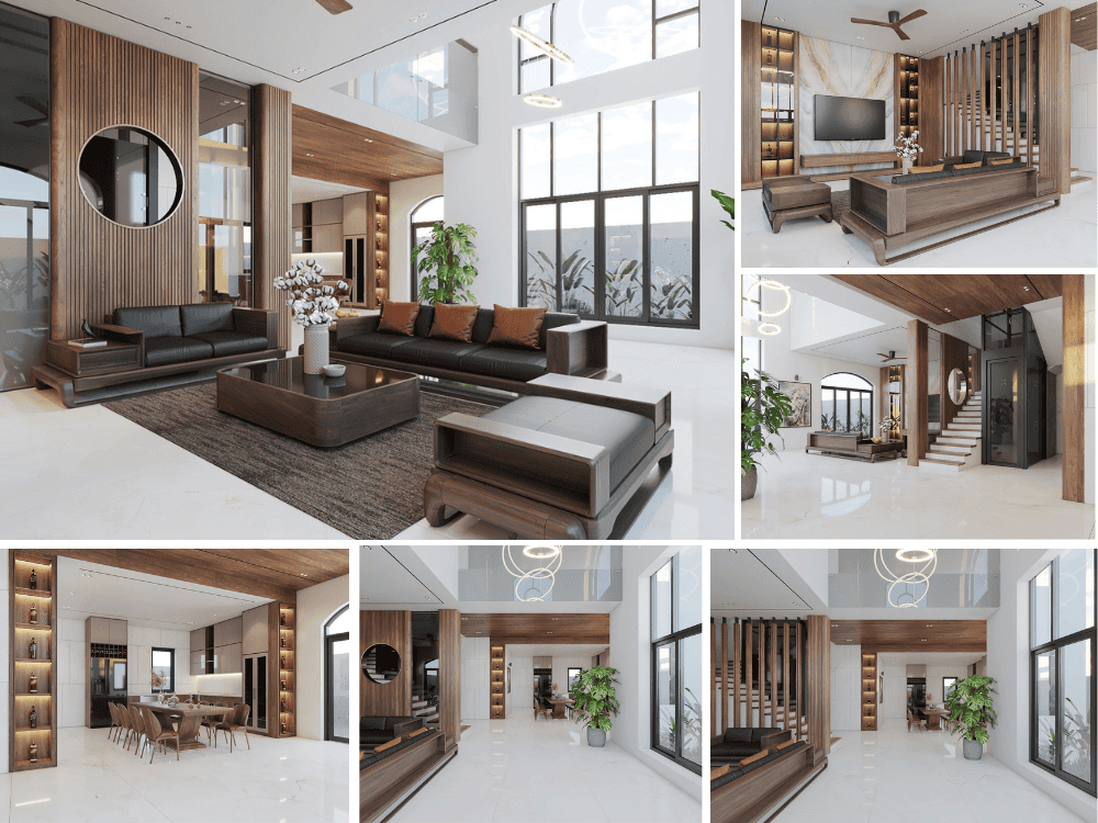 Mẫu nội thất phòng khách thông tầng hiện đại sang trọng Mẫu nội thất phòng khách thông tầng hiện đại sang trọng
